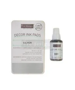 Tampone con Inchiostro SILVER + ricarica 10 ml - Decor Ink Pad ReDesign with Prima