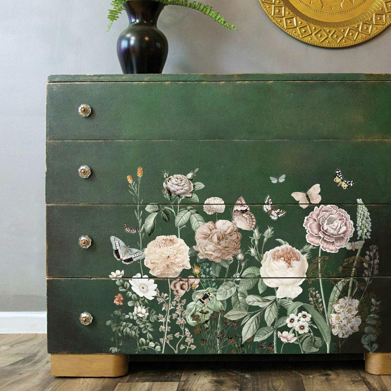 WANDIC 6 fogli di adesivi trasferibili da strofinare, motivo floreale con bordo dorato, per mobili, fai da te, decalcomanie per scrapbooking, 15 x 30 cm