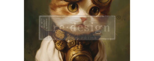 Decor FIBER Paper A1 "CLOCKWORK KITTY" Carta ReDesign with Prima
