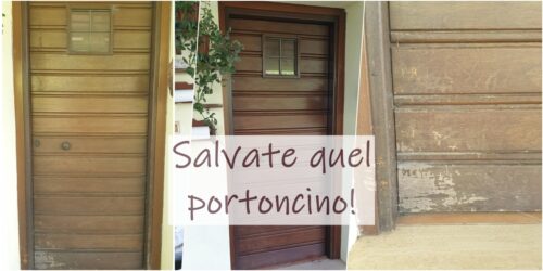 portone in legno trattato con legno venature colore rovere