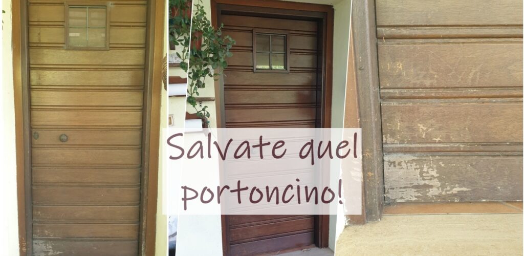 portone in legno trattato con legno venature colore rovere